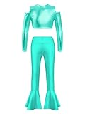 Freebily Conjunto de Baile Jazz para Niña con Crop Top Largo y Leggings Pantalones Acampanados de Sirena Maillot Brillante de Danza Gimnasia Yoga 5-14 Años A Lago Verde 7-8 años
