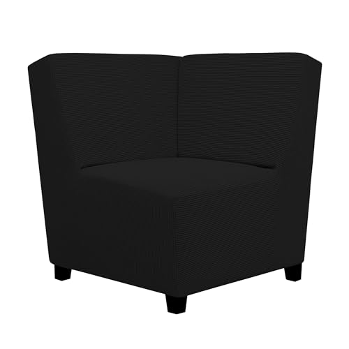 Image of Easy-Going Stretch Sectional Corner Sofa Slipcover 1-Piece Couch Sofa Cover Furniture Protector Soft with Elastic Bottom for Kids, Pet, Spandex Jacquard Fabric Black