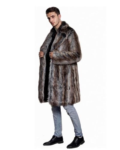 Image of UMREN Mens Warm Leopard Faux Fur Coats Jacket Long Luxury Overwear Parka Cardigans