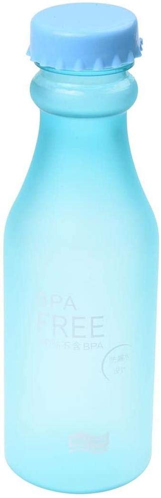 Botella de agua de plástico irrompible de 550 ml, sin BPA, color azul claro