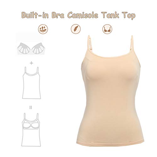 STARBILD Damen BH-Hemd Unterhemd mit unsichtbarer gepolsterter BH Bügelloser und Verstellbaren Trägern Komfortable Unterhemd, Beige M 3