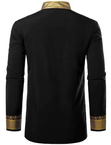 ZEROYAA Men's Africa Stand-up Collar Long Sleeve Dashiki Shiny Pattern Printed Dazzling Shirt3