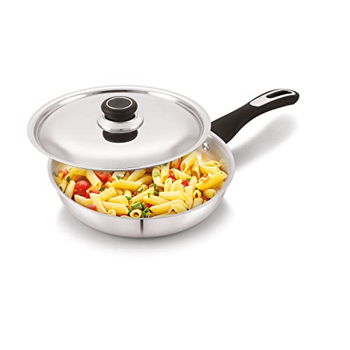 Image of Anjali FPFP22 Stainless Steel Pro Fry Pan 22 cm with Stainless Steel Lid Induction and Gas Stove Base 1300 ml