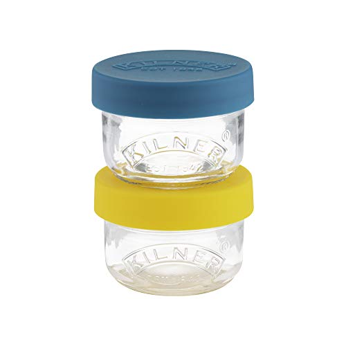 Image of Kilner Premium 2 x 125ml Transparent AirtightTwist Lock Glass Containers Set Ideal for Snacks, Cut Fruits, Dips | Snack and Storer Set