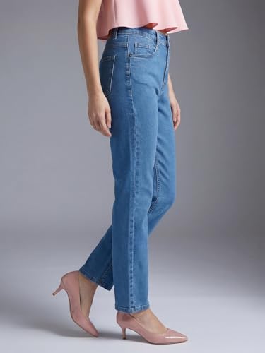 Image of Urbano Fashion Women's High Rise Straight Fit Washed Jeans Non-Stretchable