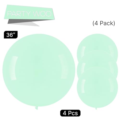 Image of PartyWoo Mint Green Large Balloons 4 pcs 36 Inch Pastel Green Light Green Giant Big Jumbo Balloons for Birthday Baby Shower Wedding Anniversary Graduation Party Decorations, Green-Q06