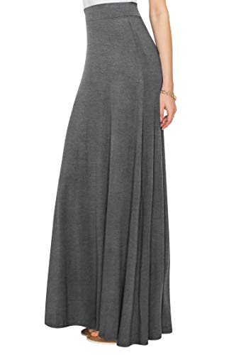 Lock and Love WB1434 Womens Solid Maxi Skirt with Elastic Waist Band XL Heather_Dark_Grey