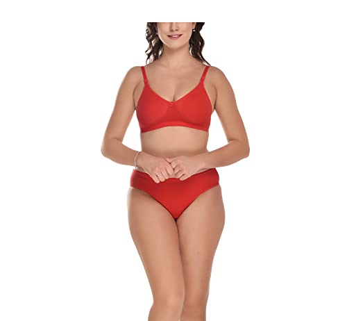 Image of Elina Women's Full Coverage Non Padded with Detachable Strap Cotton Hosiery Bra and Panty Set (Lovia Set)