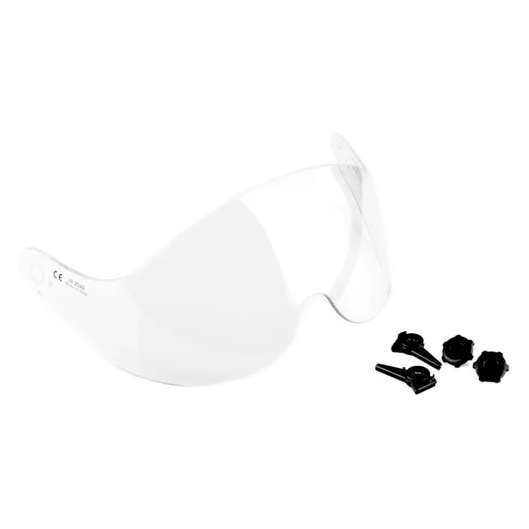 Transparent Small Visor for Ampere Helmet, Clear Polycarbonate Face Shield with Mounting Hardware, Anti-Scratch Protection for Safety Helmets, Lightweight and Durable, Made in Italy (Small)