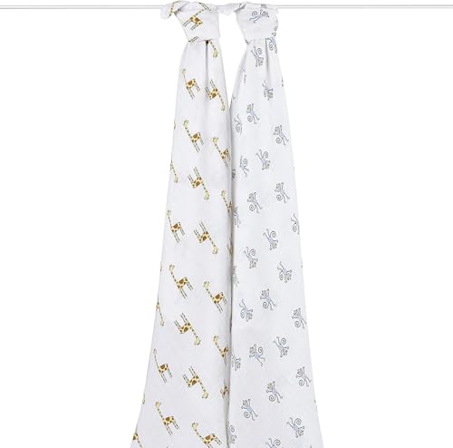 Image of aden + anais Swaddle Blanket, Boutique Muslin Blankets for Girls & Boys, Baby Receiving Swaddles, Ideal Newborn & Infant Swaddling Set, Perfect Shower Gifts, 2 Pack, Jungle Jam