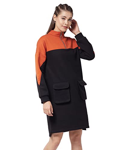 Image of Miss Chase Women's Black & Rust Full Sleeve Solid Color Knee Length Dress