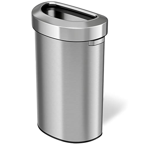 Image of iTouchless 23 Gallon Stainless Steel Semi-Round Open Top Trash Can and Recycle Bin, 87 Liter, Slim and Space-Saving Design for Home, Office, Kitchen, Restaurant, Restroom, Large Capacity