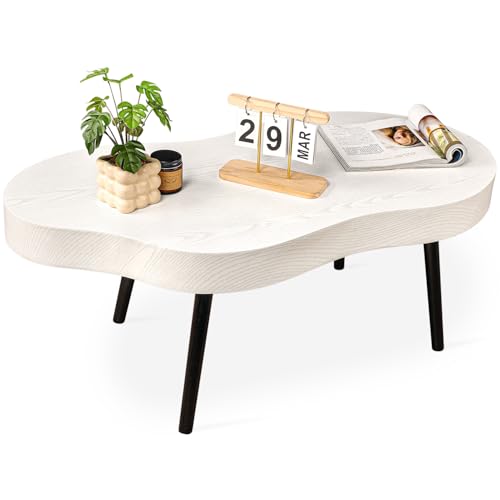 Image of Cloud Coffee Tables Modern Small Coffee Table Wood Frame Low Floor Table for Sitting on the Floor White Funky Center Tea Tables for Living Room Reception Room