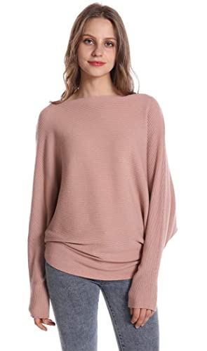 Image of FULIER Women Oversized Boat Neck Batwing Sleeves Dolman Knitted Sweaters Lightweight Pullovers Tops One Size