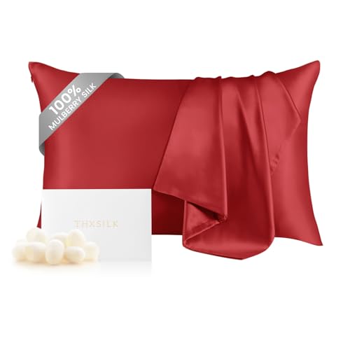 Image of THXSILK 100% Silk Pillowcase for Hair and Skin, Both Sides Grade 6A+ Natural Mulberry Silk Pillow Case with Hidden Zipper, Soft and Smooth Red Pillowcase(1pc, Queen Size 20 inchx30 inch)