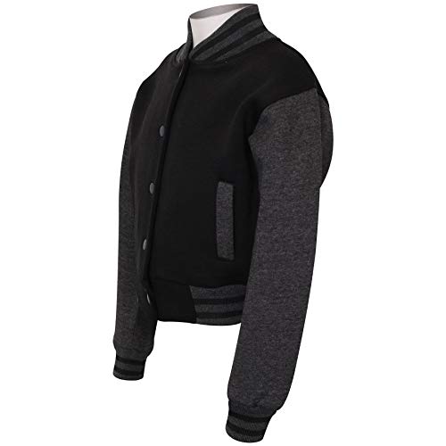 Baseball Contrast Jacket Varsity Style Coat - B.B Plain Jacket Black & Charcoal 11-123