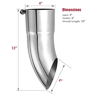 Upower Turn Down Exhaust Tip 4 Inch Inlet 4 Outlet Diameter 12 Long Stainless Steel Bolt On Diesel Muffler Tip