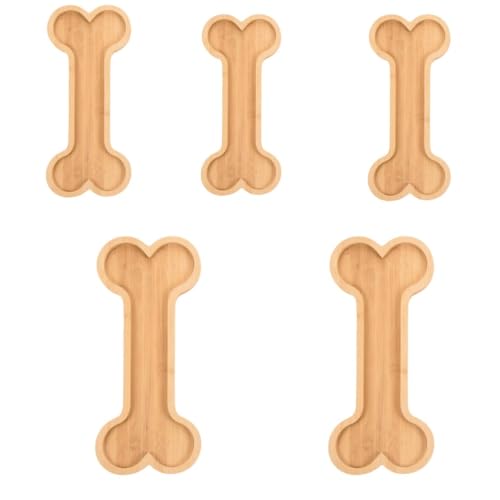 Neboka 5個竹製動物トレイ 肉球スナックの盛り合わせ 竹製ベビー 竹食器 足肉のボード 離乳食 まな板 チーズボード キャンディー皿ボウル サラダ 竹割り大皿 食べ物 犬の足の骨の木製、竹の特殊形状、漫画のチーズ、ベビーフードの無垢材 (1)