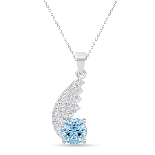 Image of Clara 925 Sterling Silver Blue Pendant Necklace with Chain | Platinum Plated |Minimal Daily Wear | Gift for Women & Girls