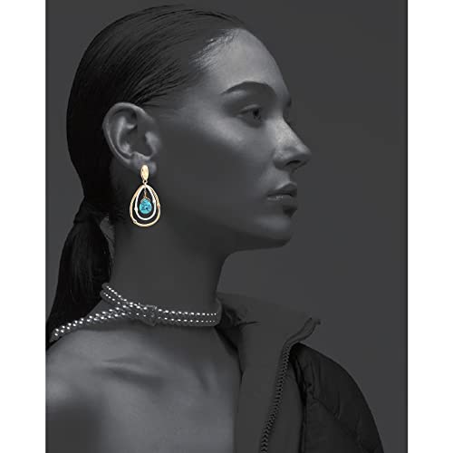 Turquoise Gold Hoop Earrings For Women,Turquoise Large Oval Drop Dangle Western Stylish Silver Earrings Jewelry #TOP3