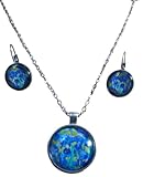 metallo Parure Iris Di Orecchini Collana con Ciondolo Cabochon, Idea Originale per Regalo Natale, Fatto a Mano, Gioielli Donna