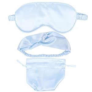 EXCEART 3Pcs Zijde Sleepmask Kunstzijde Eye Cover Patch Blokken Met Blinddoek Haarband En Tas Voor Slaaphulpmiddel…