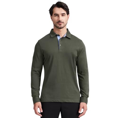Image of Men's Business Long and Short Sleeve Polo Shirts Mercerized Cotton Blend Casual Stylish Collared Shirts