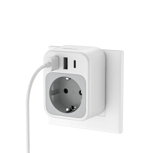 TESSAN Steckdose mit USB C Grau 3 USB 3600 W