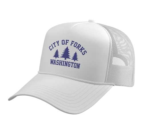 City of Forks Washington Trucker Hat with Adjustable Mesh Back, White