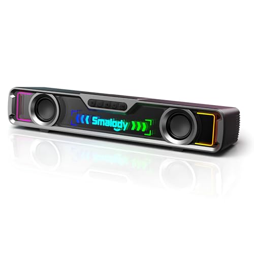 Smalody PC Lautsprecher, Gaming mit coolen LED Lichtern, USB Soundbar, Bluetooth, Multimedia perfekt für PC Spiele, Desktop, Computer, Laptop