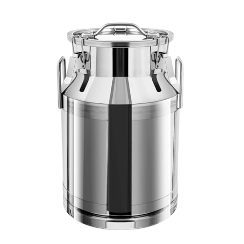 Pot à Lait Inox 30L – Seau Alimentaire Acier Inoxydable 201 avec 3 Verrous Étanche, Bidon à Lait Grande Capacité, Fut Inox Étanche Transport Poignées,...