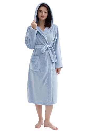Amorbella Premium Plush Robe for Women Long Fluffy Fleece Robe Winter Warm Bathrobe with Pockets