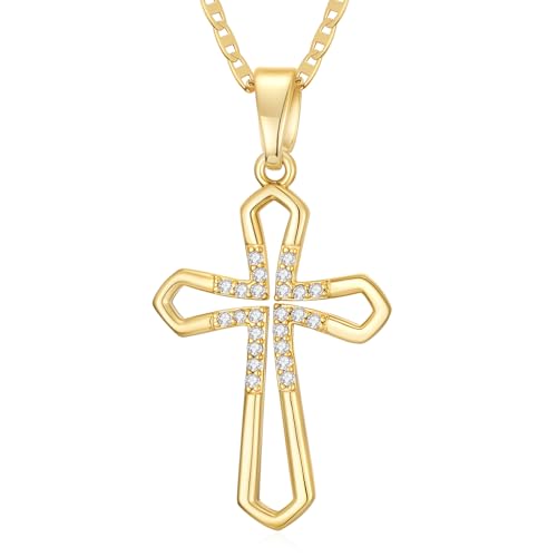 Gold Cross Necklaces for Women 14K Gold Cross Pendant Necklace Chain Necklace Faith Necklaces Cubic Zirconia