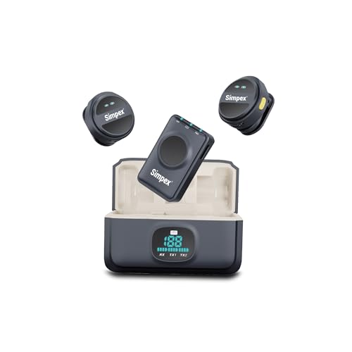 Image of Simpex SWM 108 Dual Wireless Collar Label Microphone with ENC Noise Cancellation & Charging Case, Type C & 8 Pin Receiver,Wireless Microphone for iPhone, Android, Vlog, Streaming.