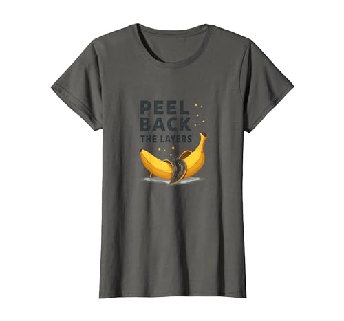 Peel Back The Layers Banana Graphic Design T-Shirt, Women, Asphalt