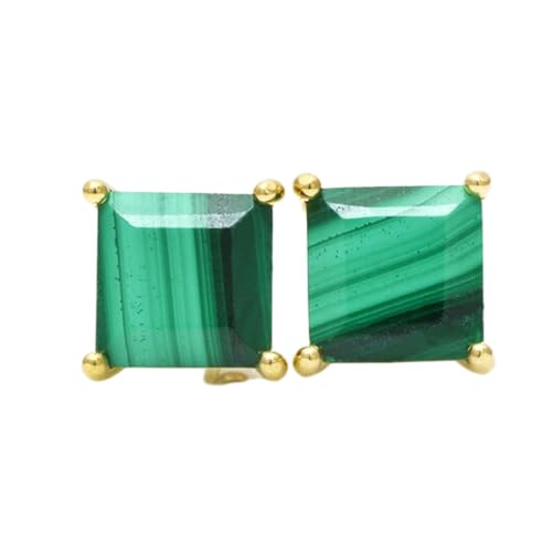 Boucles d'oreilles carrées malachite naturelle argent plaqué or pour femme