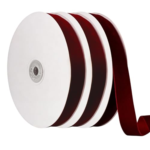 3 Pcs Soft Luxurious Red Velvet Ribbon 20mm × 10m Velvet Ribbon Perfect for Tree Wreath Gift Wrapping Bows Flower Bouquet Wedding Home Decor and Crafts (Red)