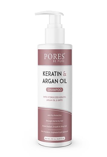 Image of PORES BE PURE Keratin & Argan Oil Shampoo and Conditioner Combo | Nourishes Hair & Repairs Dry, Damaged Hair | For Men & Women | Salon‑Like Hair: Straight, Shiny & Smooth | Paraben & Sulfate Free - ( 250 ml X 2 )