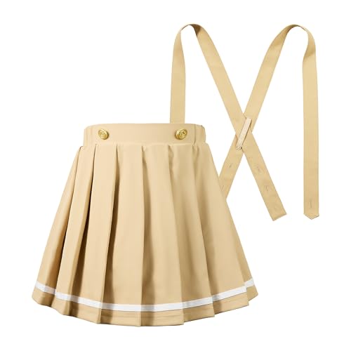 LOLANTA Saia de uniforme para meninas, suspensório, saia de tênis, plissada, cintura elástica, vesti