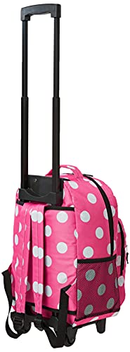 Rockland Double Handle Rolling Backpack, Pink Dots, 17-Inch