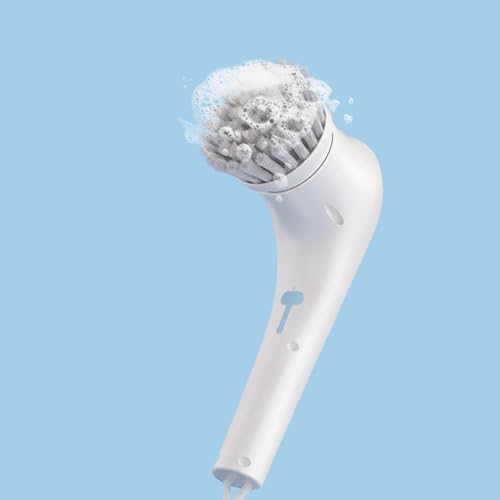 Obelunrp 1 Set Electric Cleaning Brush Rechargable Scrubber Power Cleaning Brush Efficient Electric Spin Scrubber with 5 Replaceable for Kitchen Bathroom White, Powe