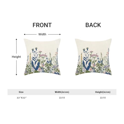 Image of AEIOAE Navy Blue Teal Pillow Covers 22x22 Inch Set of 2, Spring Wildflower Plant Throw Pillows Case,Seasonal Floral Outdoor Decorative Flowers Farmhouse Decor Cushion Covers for Home Sofa Bed Couch