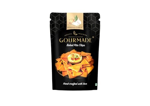 Image of Gourmade Soulful Snacking Pita Chips Snacking Combo, 375g | 2 x Roasted Garlic and 1 x Chipotle (125gms ecah - Pack of 3) | Baked Bar Party Snacks | Dip Starter Chips | Nachos & Tortillas