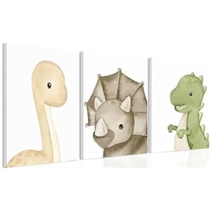 arfitest Dinosaur Wall Art Kids Boys Room Canvas Wall Decor Dino Nursery Wall Art Pictures Baby Dinosaur Poster Prints for Boys Bedroom Bathroom 12×16 Inch Framed Set of 3