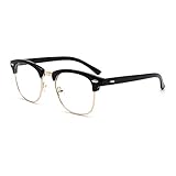 Semi Rimless Clear Lens Glasses Frame Classic Men Women Brand Designer Reading eyeglasses Vintage Square Half Frame Eyewear (Transparent Lens/Bright Black Frame/Gold Rimmed)