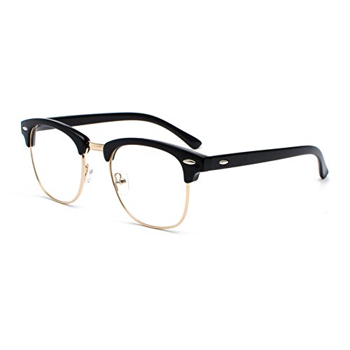 Semi Rimless Clear Lens Glasses Frame Classic Men Women Brand Designer Reading eyeglasses Vintage Square Half Frame Eyewear (Transparent Lens/Bright Black Frame/Gold Rimmed)