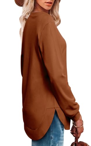 Image of OFEEFAN Womens Sweatshirt Crewneck Long Sleeve Shirts High Low Tops Curved Hem