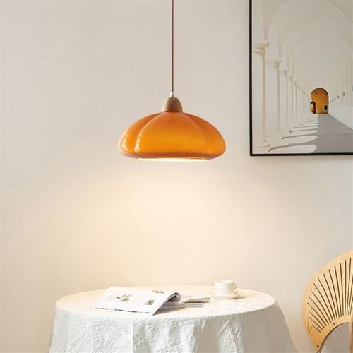 Lustre en verre orange rétro au design soigné pour salon