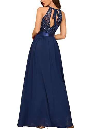 Miusol Women's Sequin Lace Sleeveless Halter Tie Formal Evening Maxi Dress2