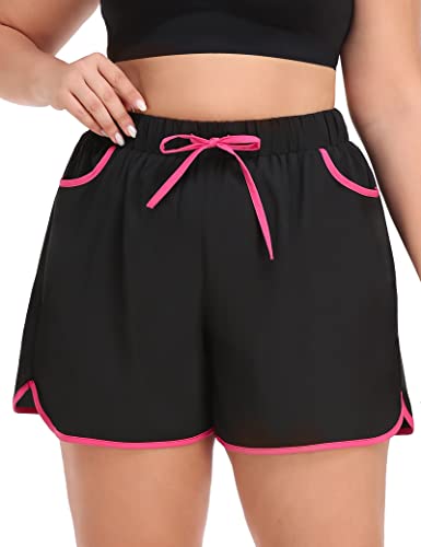 COOTRY Womens Plus Size Beach Shorts Quick Dry Drawstring Board Shorts Swim Shorts with Pockets